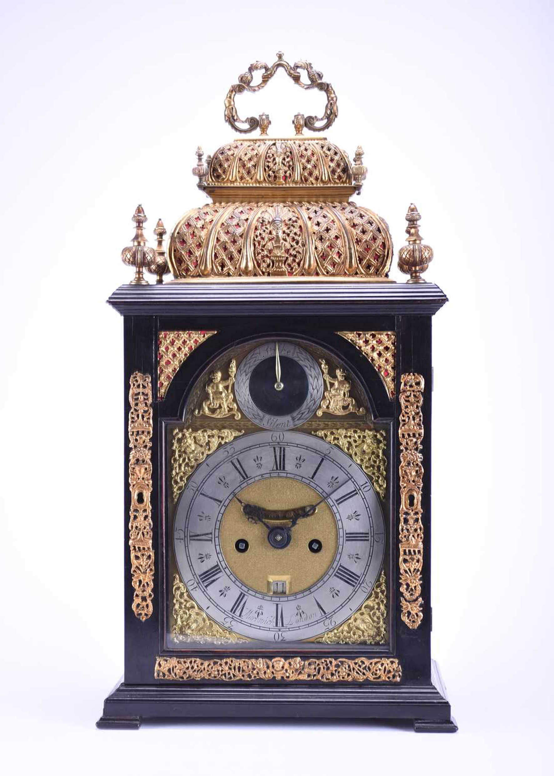 A rare, early 18th century double basket top bracket clock Halls Fine Art
